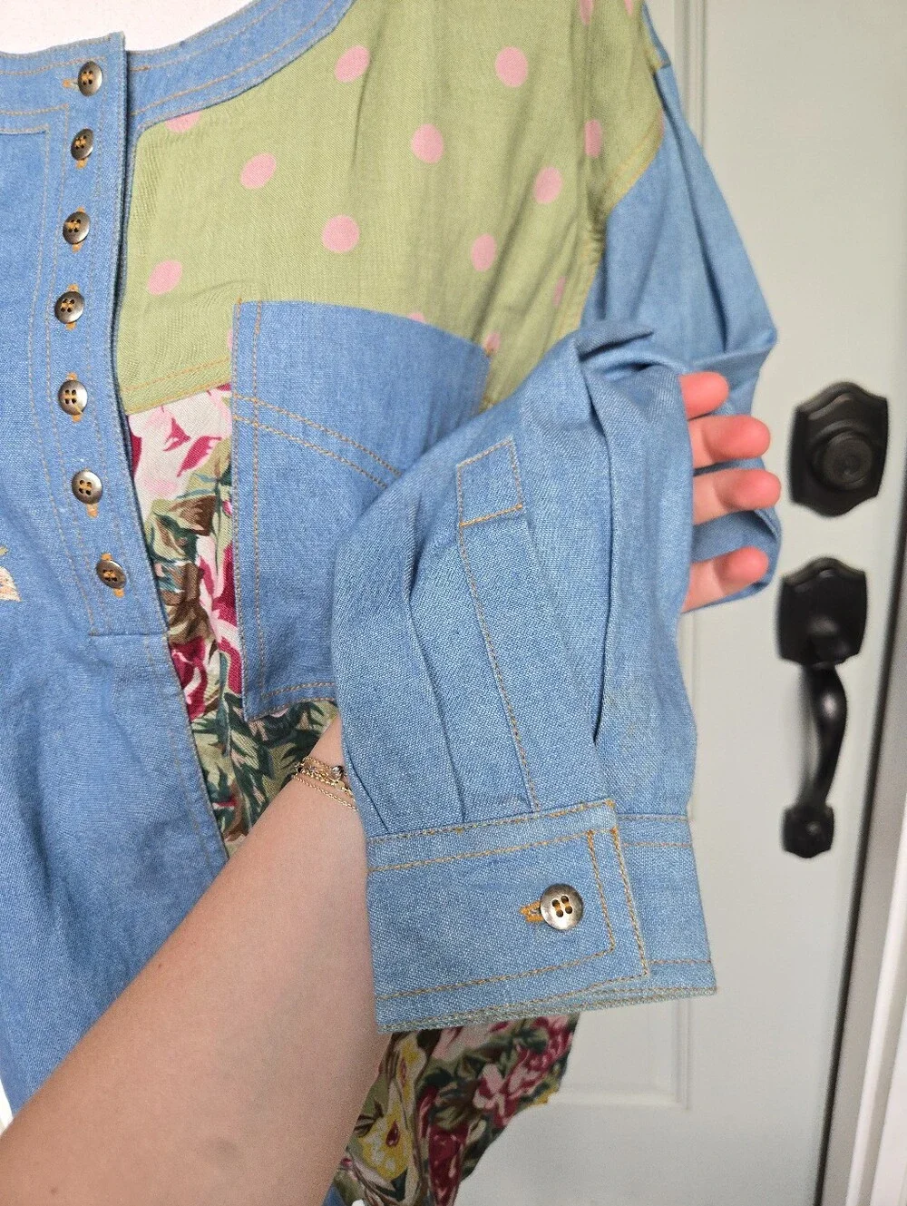 Together! Denim Patchwork Blouse - Picture 6 of 8